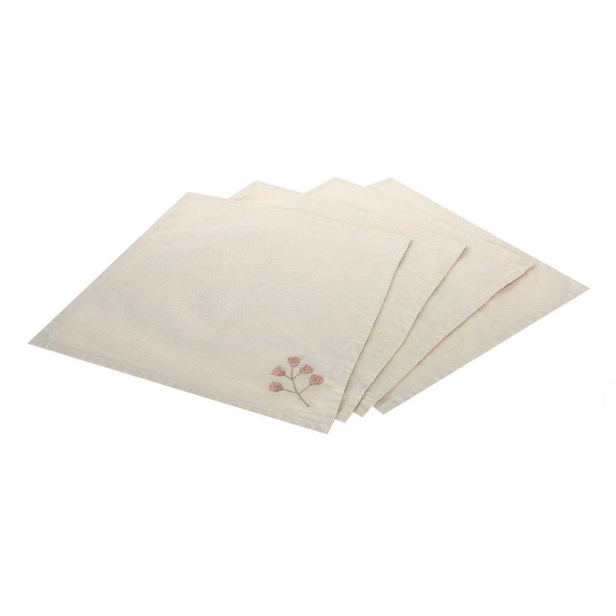 Floral Embroidery Cotton Table Napkins Set of 4- Beige and Green