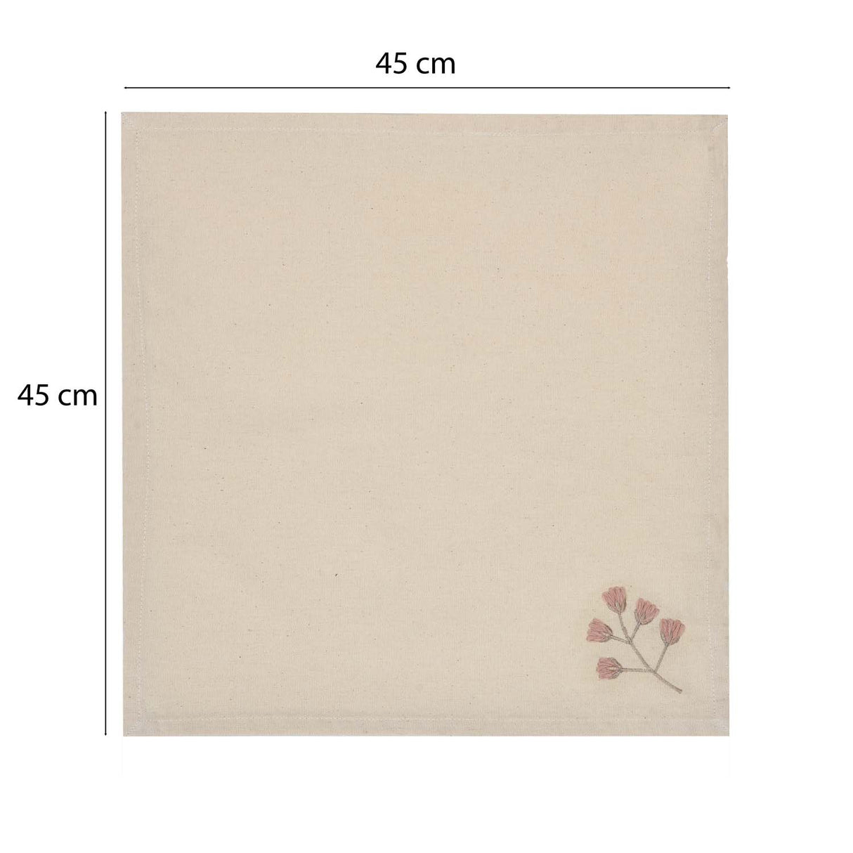 Floral Embroidery Cotton Table Napkins Set of 4- Beige and Green