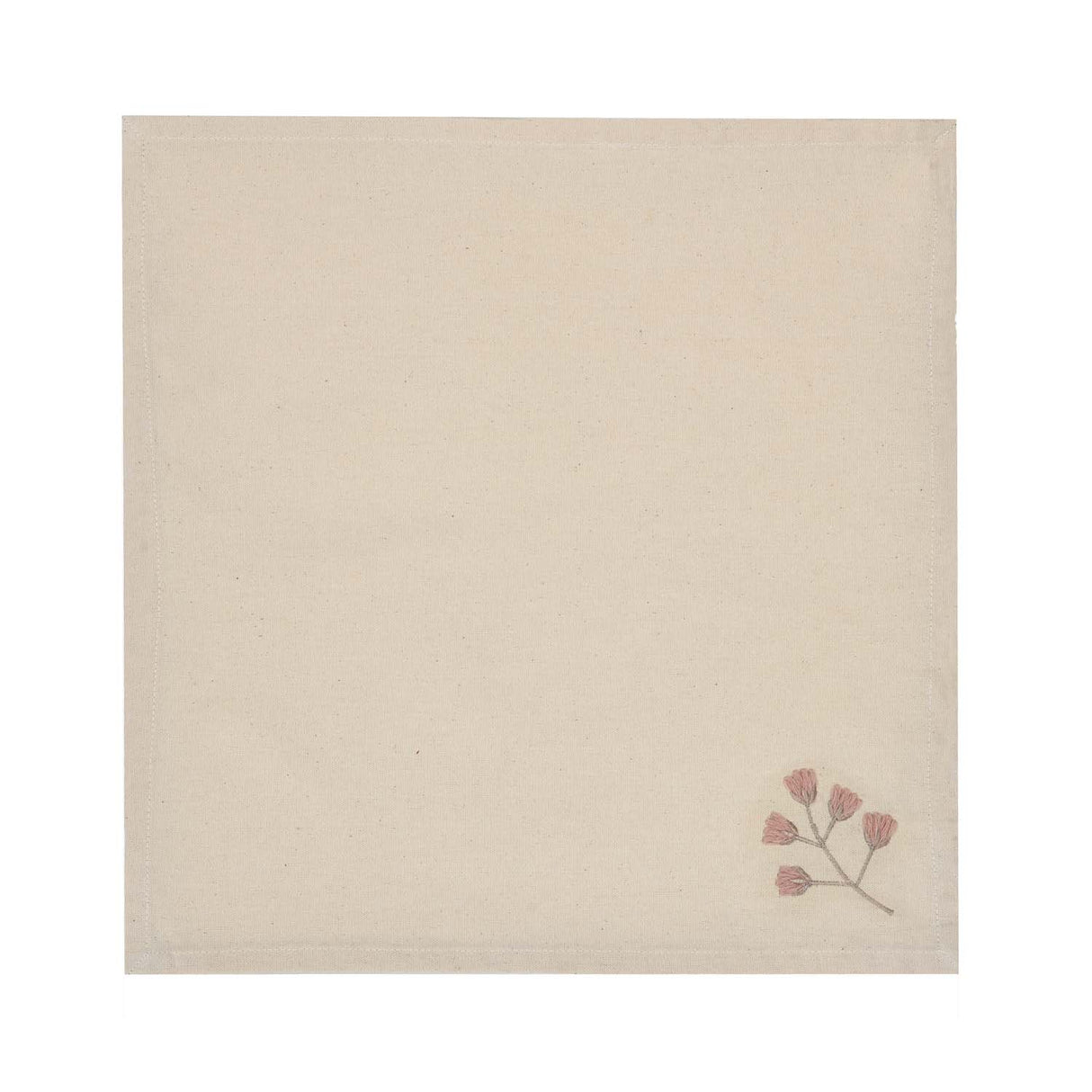 Floral Embroidery Cotton Table Napkins Set of 4- Beige and Green