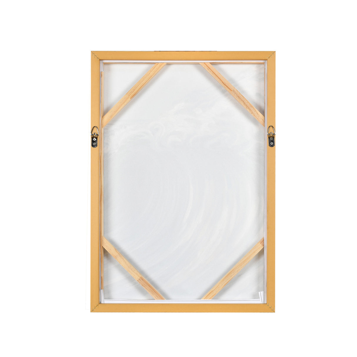 Back view of ocean wave canvas painting with wooden support frame and hooks 1