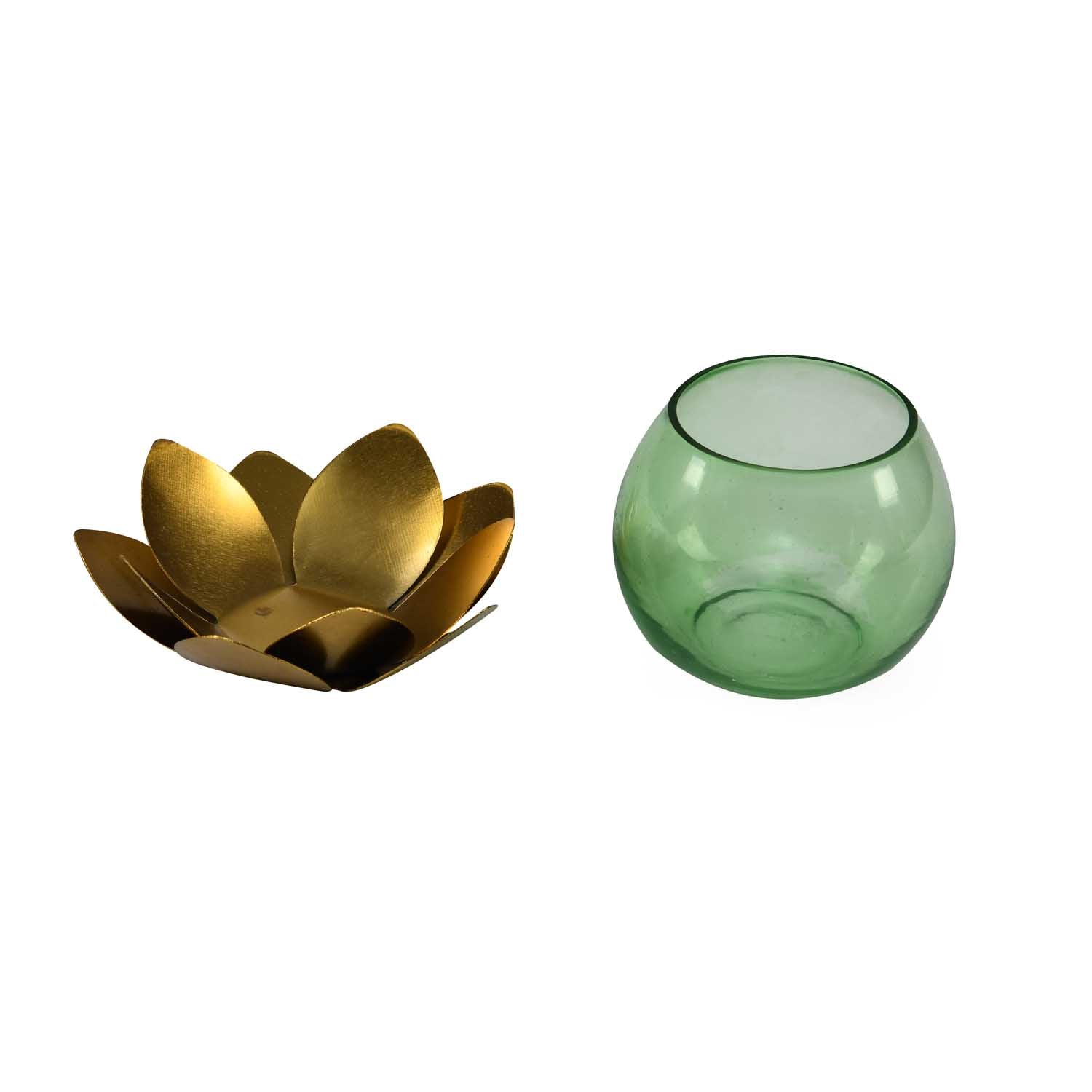 Decorative Mini Lotus Votive Candle Stand- Green