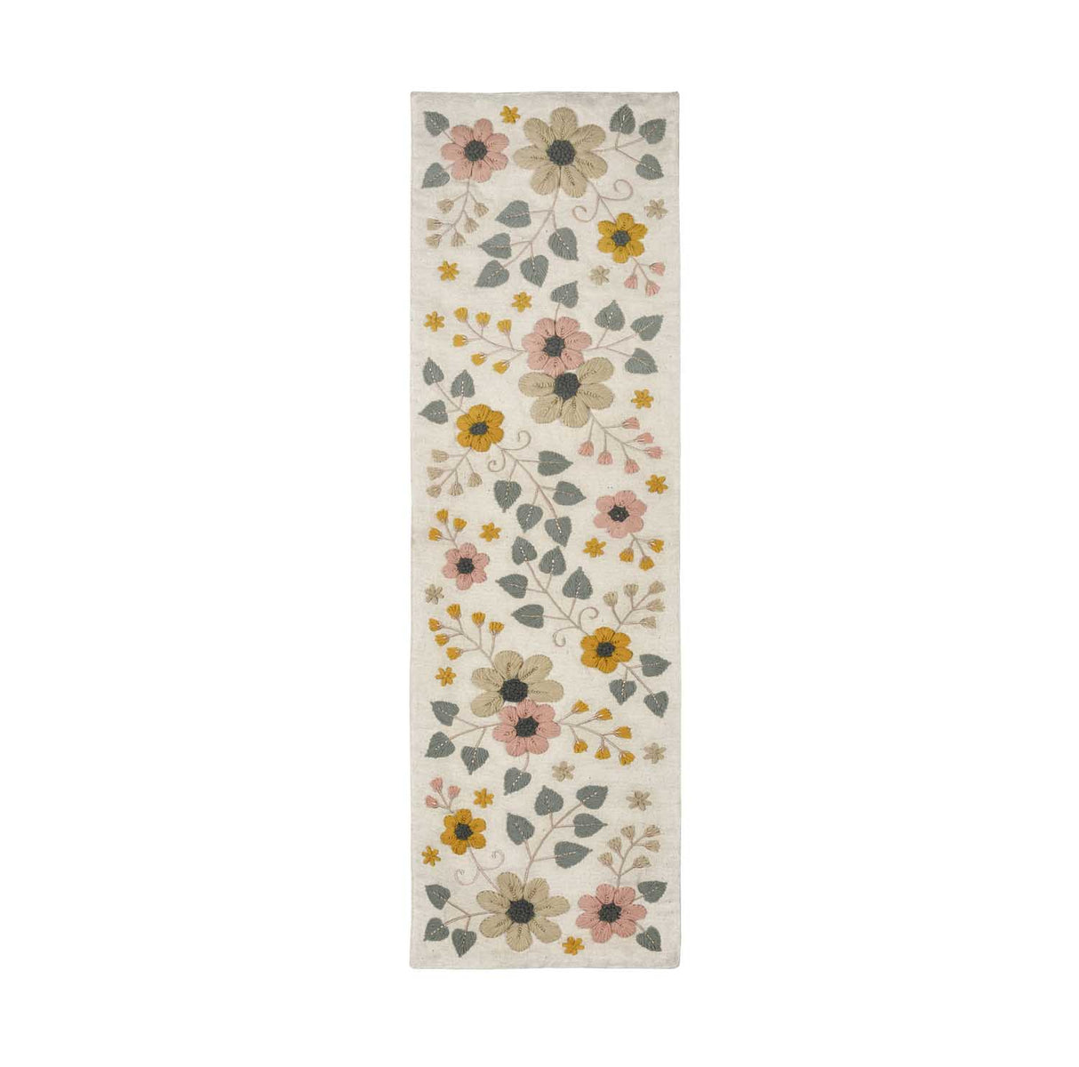 Floral Embroidery Table Runner Small- Beige & Green