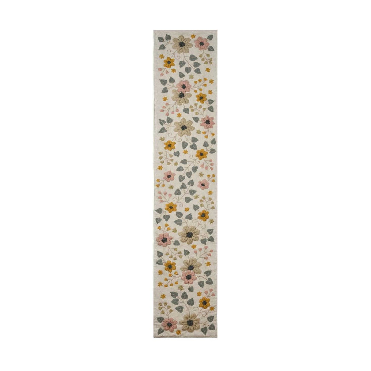 Floral Embroidery Table Runner Large- Beige & Green