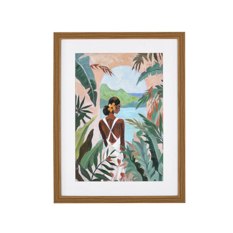 Tropical Woman Standing on the left  Canvas Wall Painting (Green) front view 1