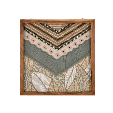 Tropical boho textile wall art with embroidery on white background 1