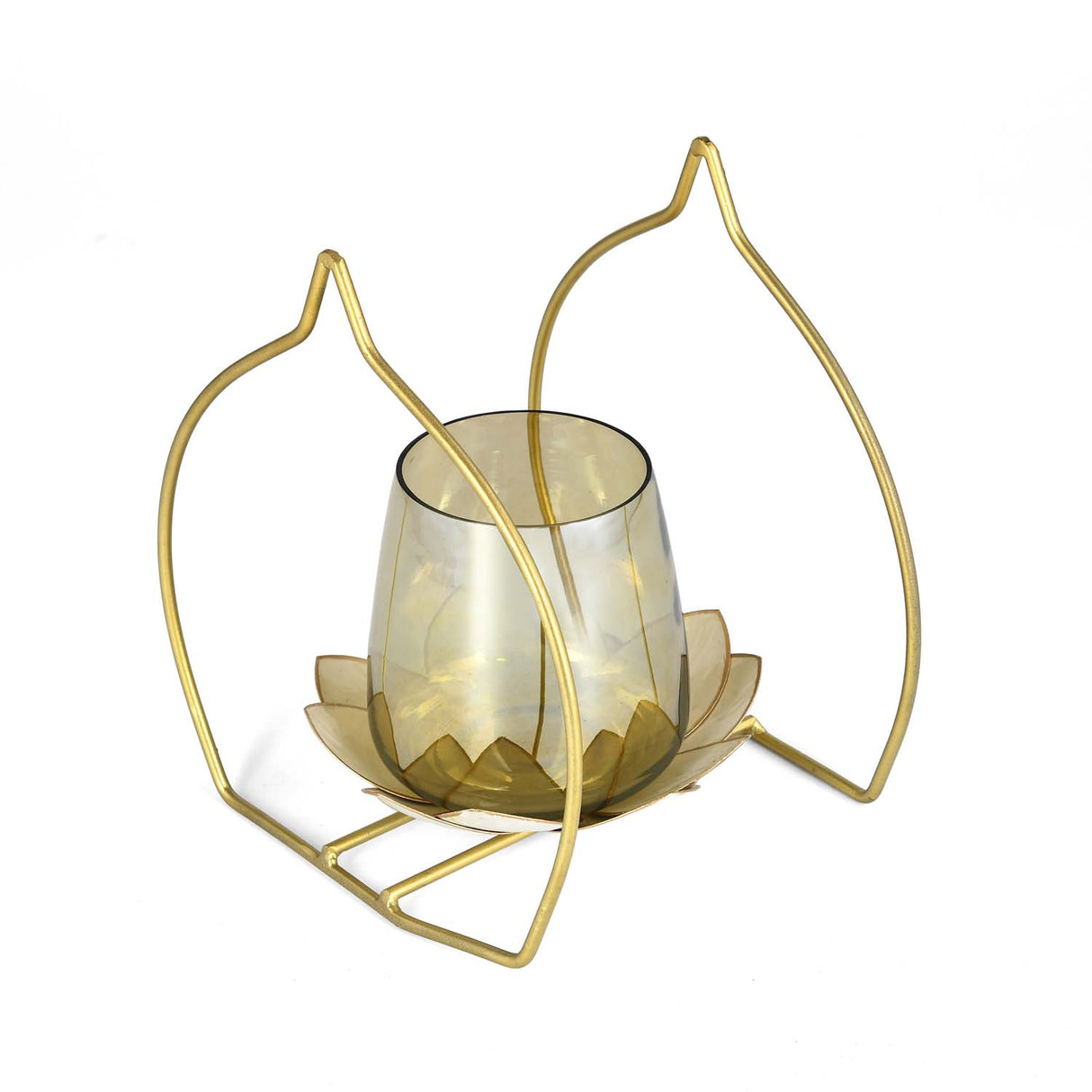 Decorative Single Lotus Votive Candle Holder- Gold