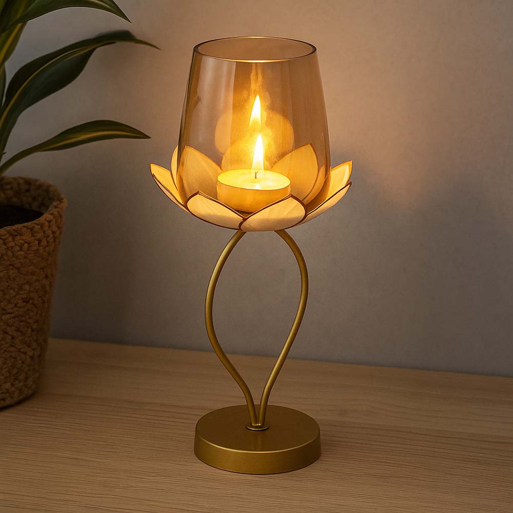 Decorative Lotus Candle Holder Large- Gold