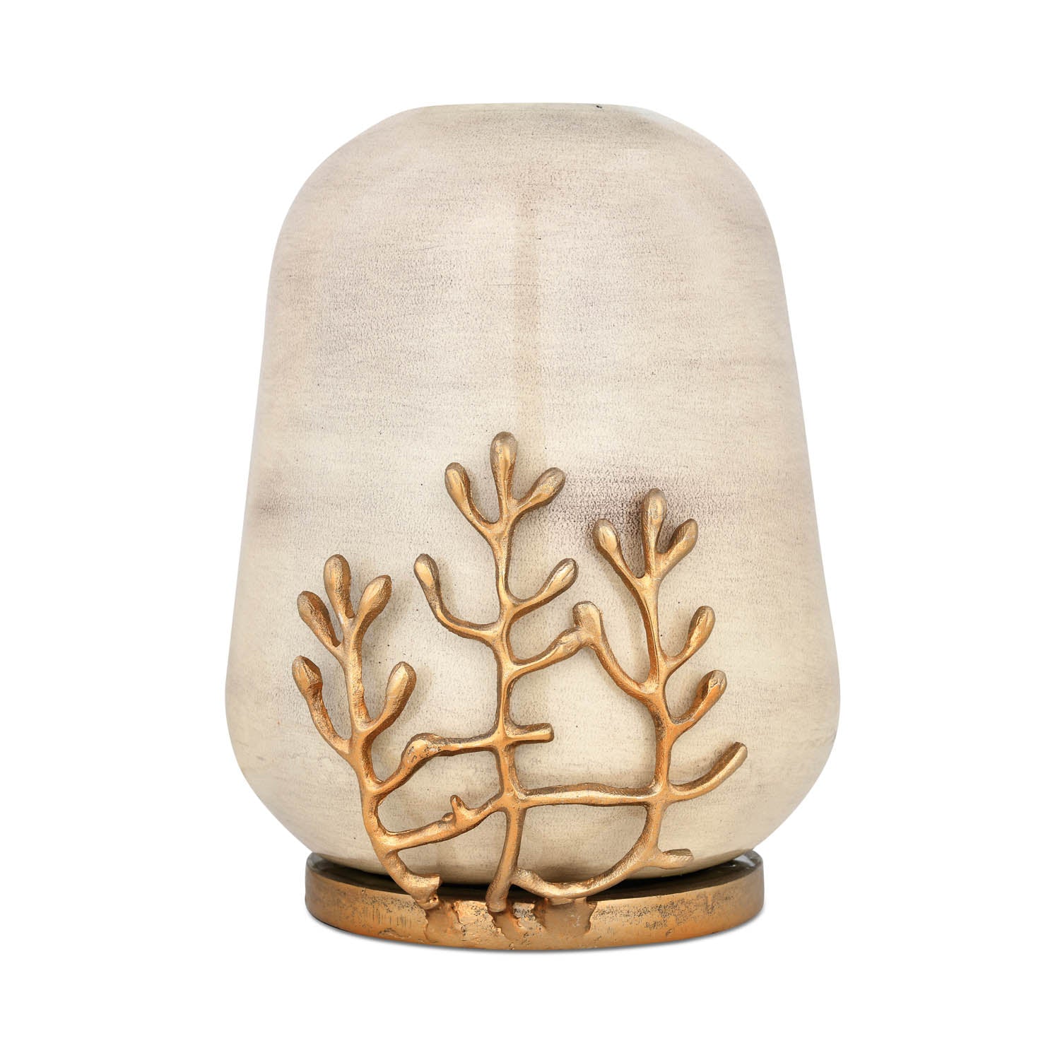 Decorative Droplet Vase with Golden Branch Small- Beige and Gold
