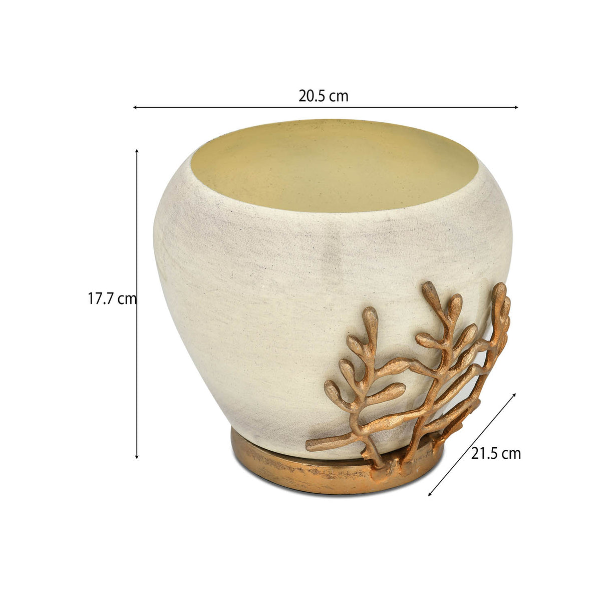 Decorative Droplet Broad Vase with Golden Branch Small- Beige and Gold
