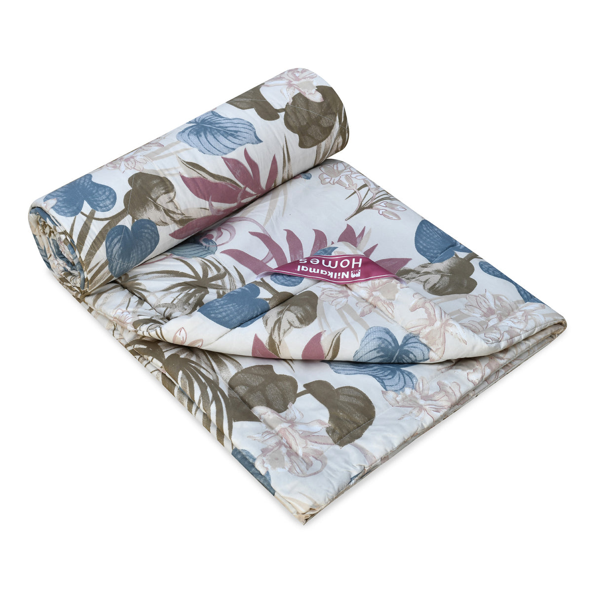 Floral 4 Pieces Polyester Double Bedding Set (Blue)