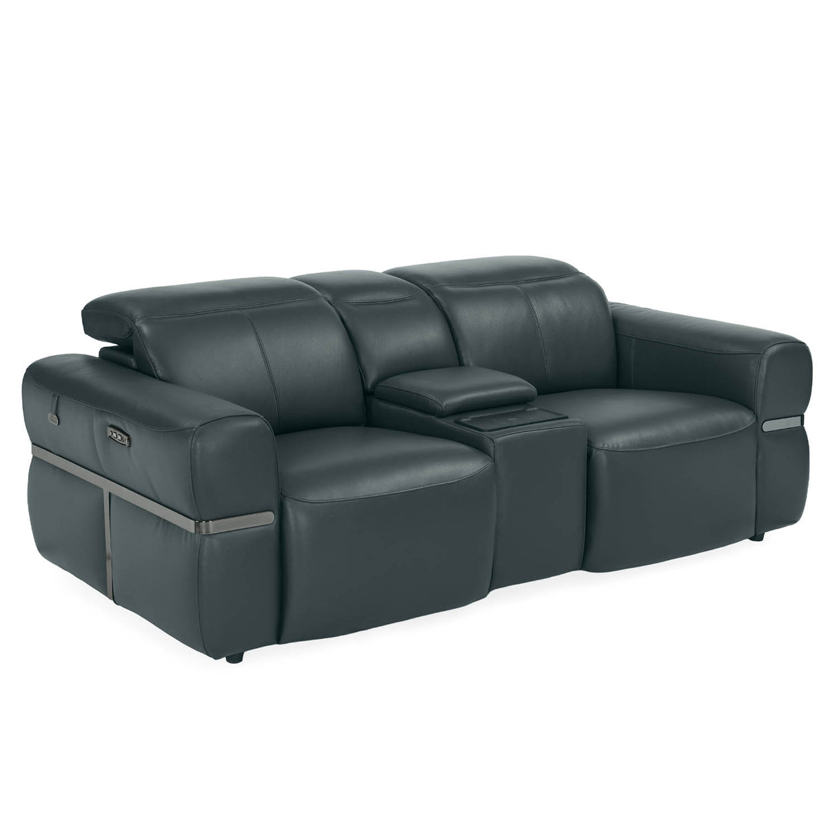 Castel 2 Seater Leather Electric Sofa Recliner with Storage Console- Green