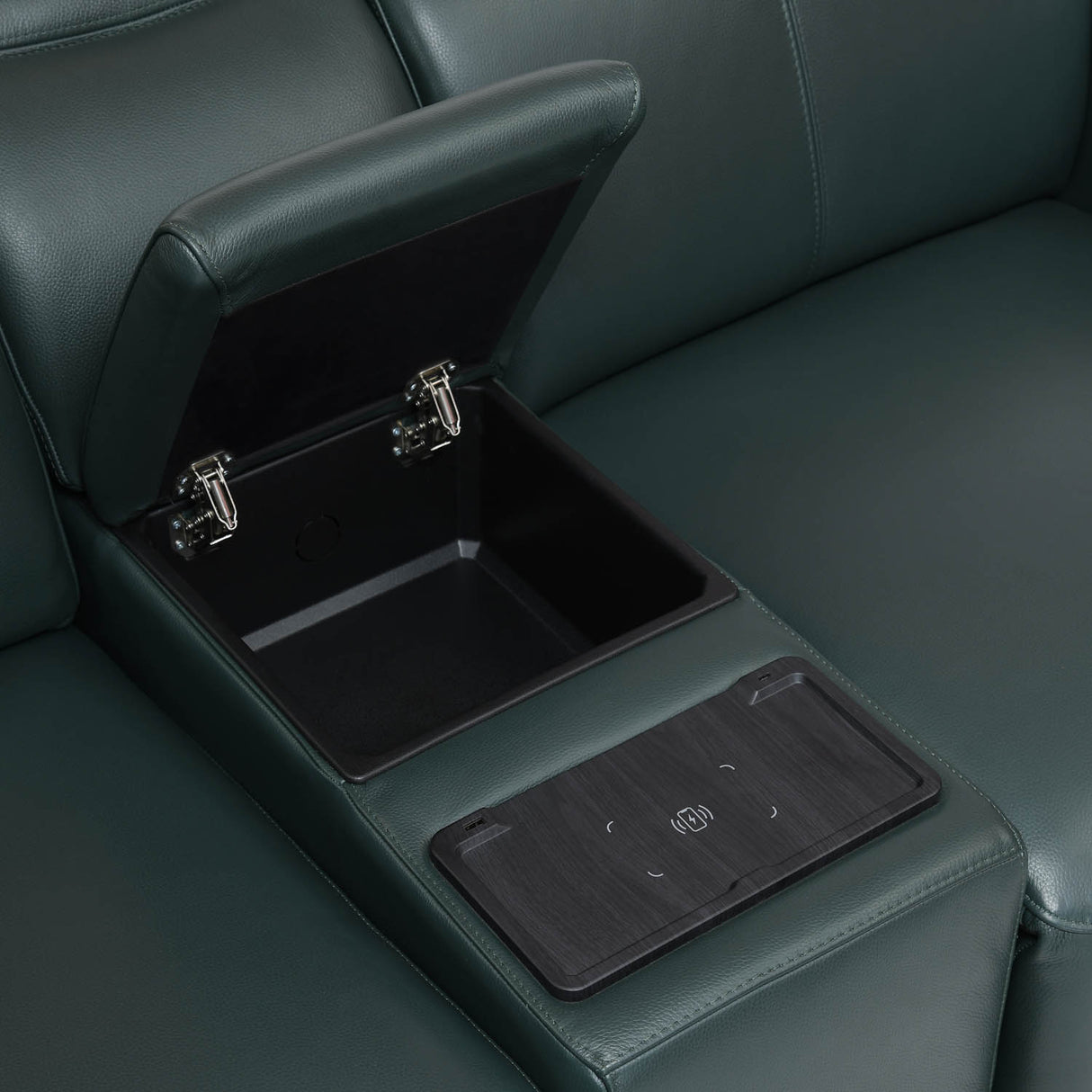 Castel 2 Seater Leather Electric Sofa Recliner with Storage Console- Green