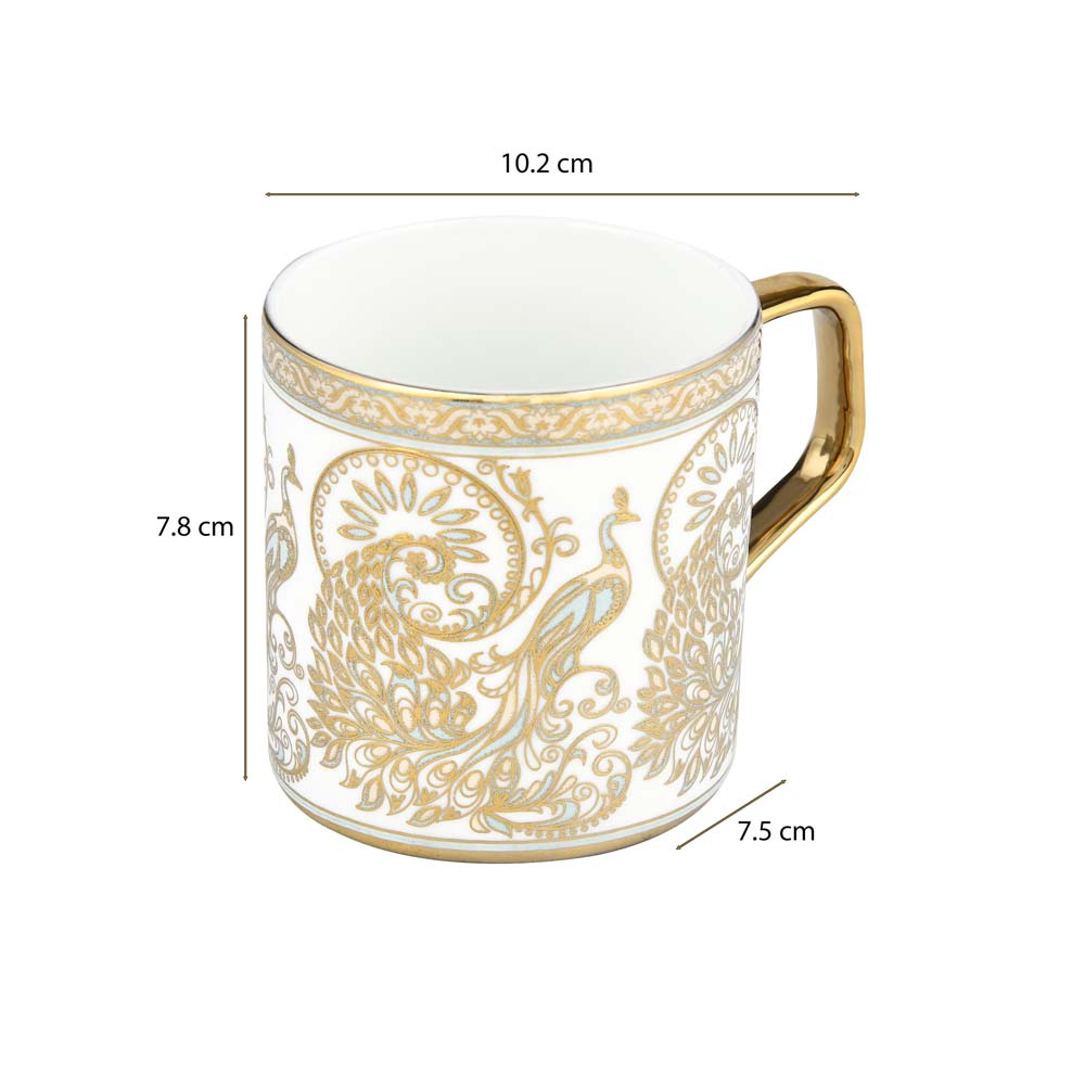 Peacock Design Coffee Mug Set of 6- White and Gold