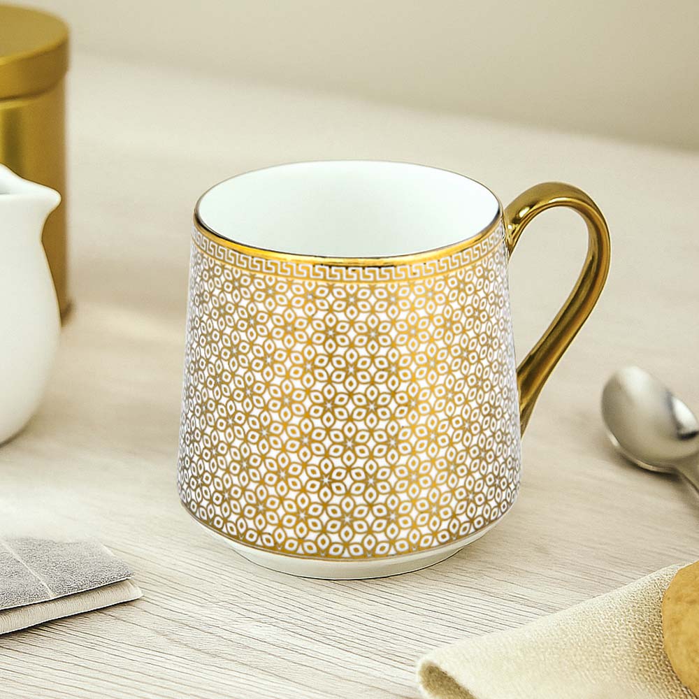 Printed Design Coffee Mug Set of 6- Gold and White