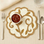 Leaf Beaded Polyester Trivet- Gold and Off-white