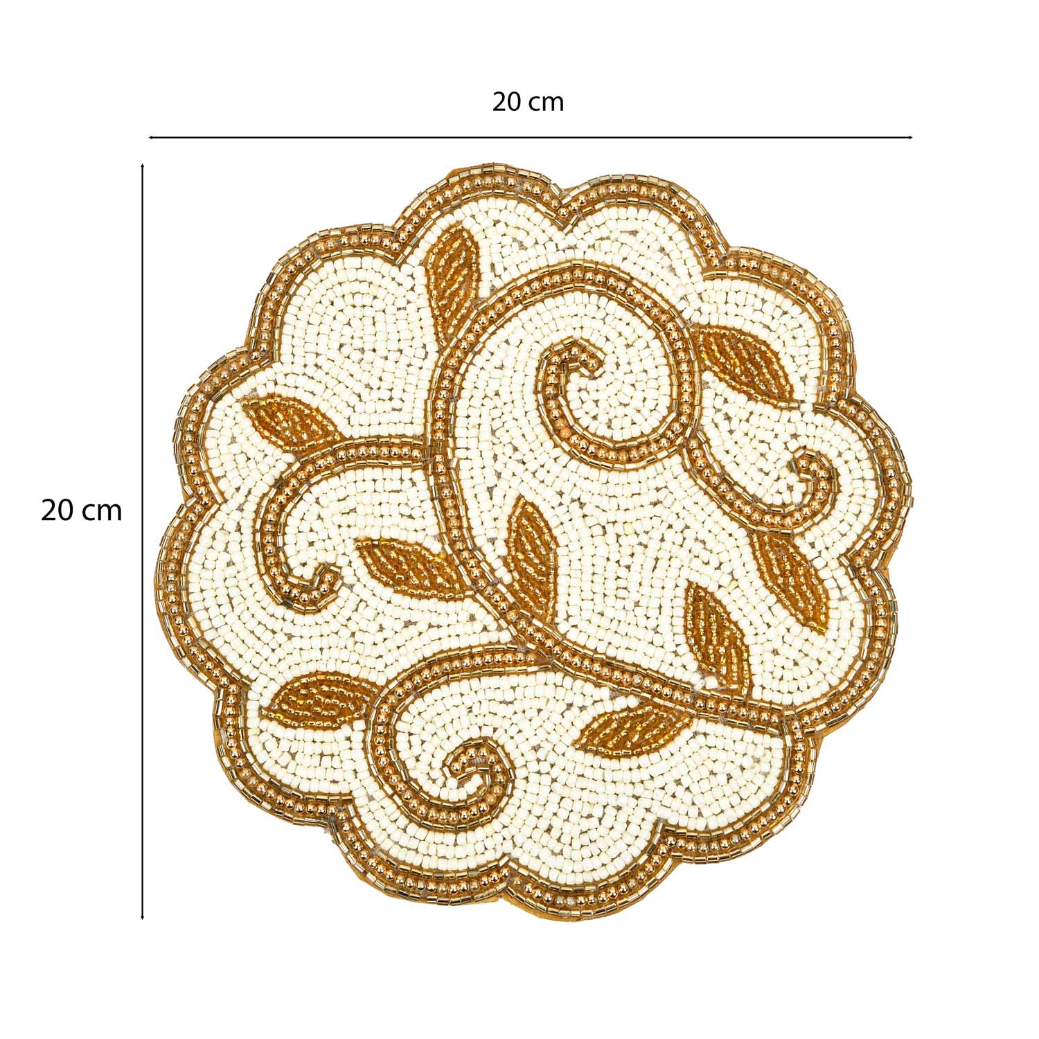 Leaf Beaded Polyester Trivet- Gold and Off-white