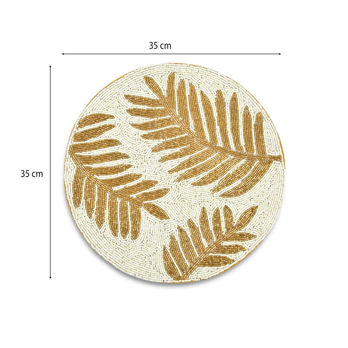 Leaf Beaded Round Polyester Table Placemat- Gold