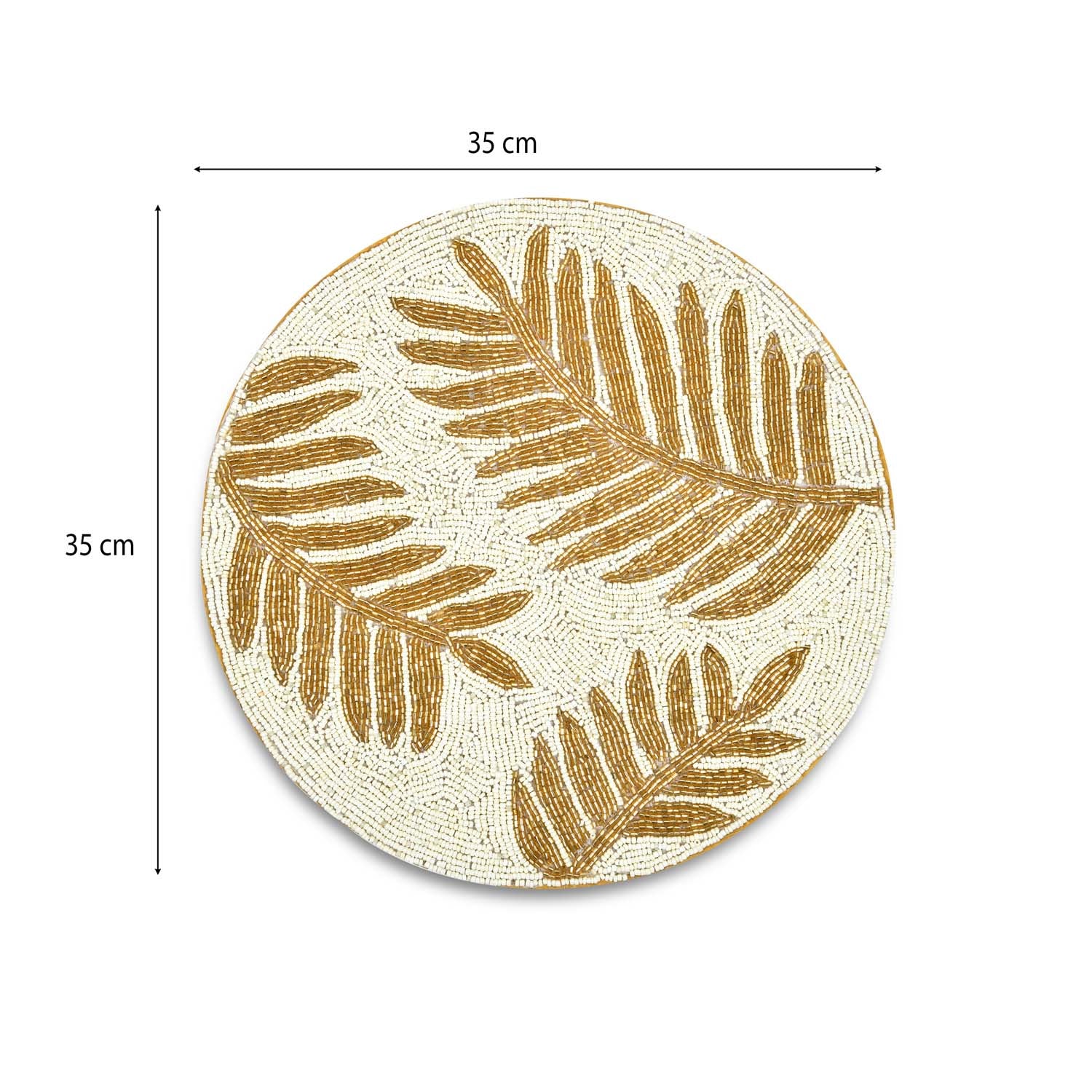 Leaf Beaded Round Polyester Table Placemat- Gold