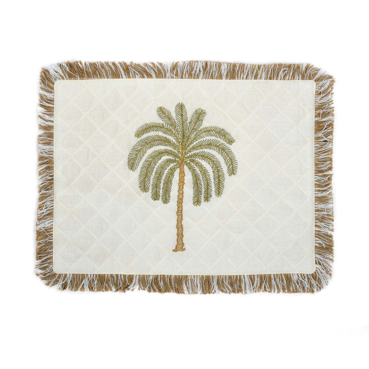 Palm Tree Embroidery Cotton Table Placemat- Beige and Brown