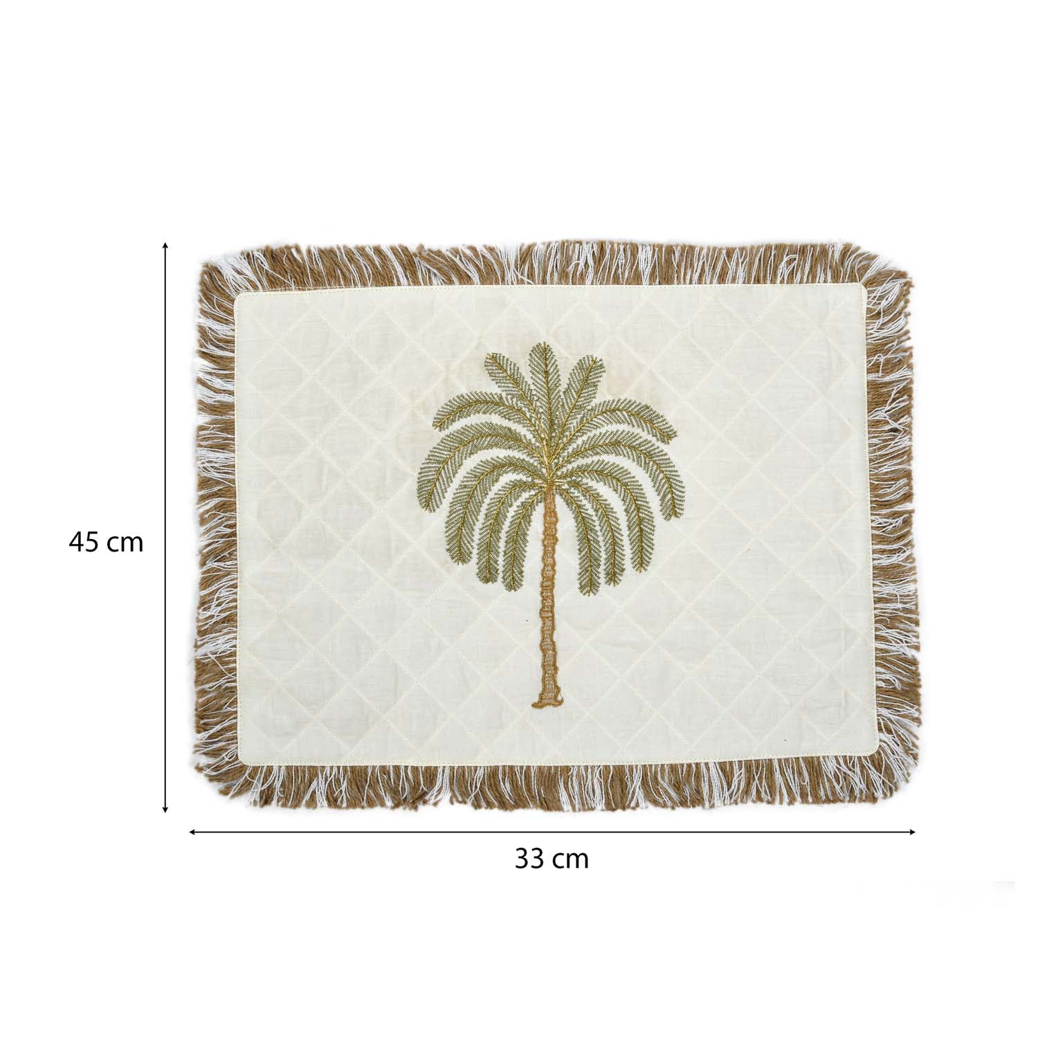 Palm Tree Embroidery Cotton Table Placemat- Beige and Brown