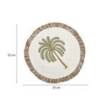 Palm Tree Embroidery Round Cotton Table Placemat- Beige and Brown