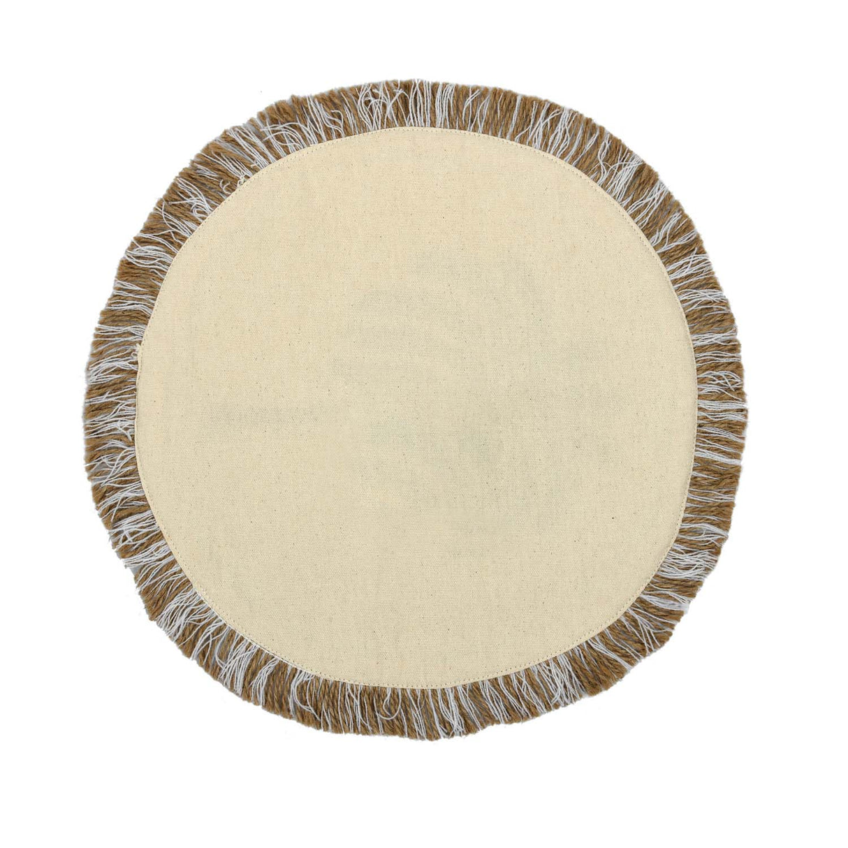Palm Tree Embroidery Round Cotton Table Placemat- Beige and Brown
