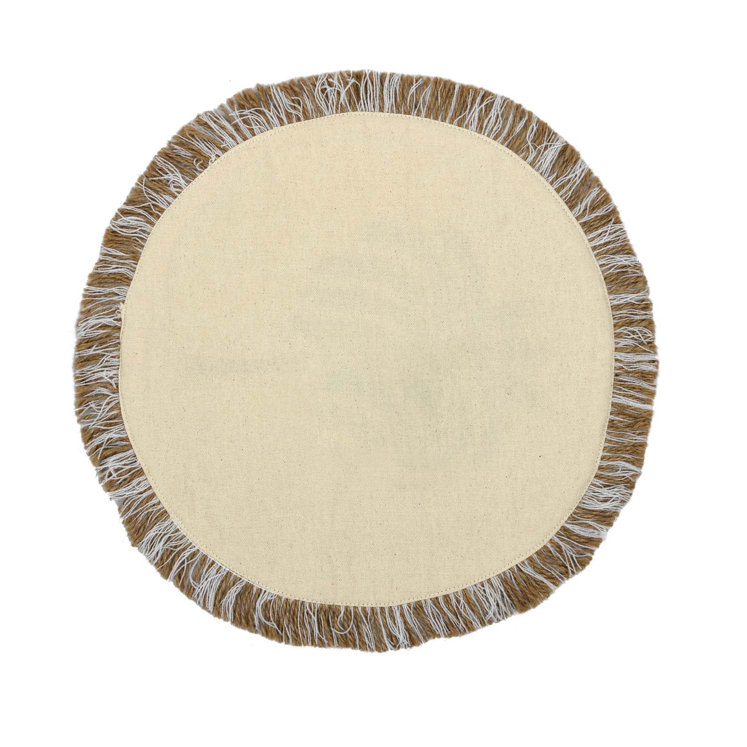 Palm Tree Embroidery Round Cotton Table Placemat- Beige and Brown
