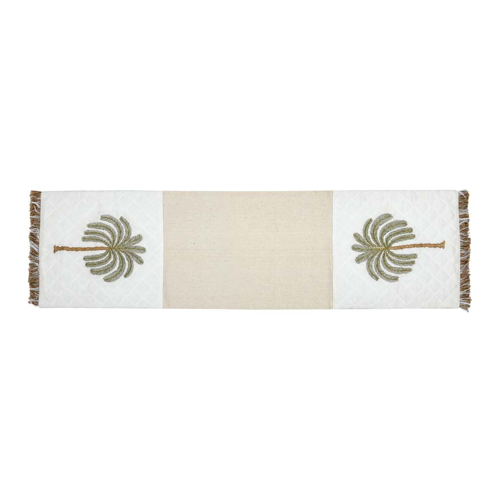 Palm Tree Embroidery Cotton Table Runner Small- Beige and Brown