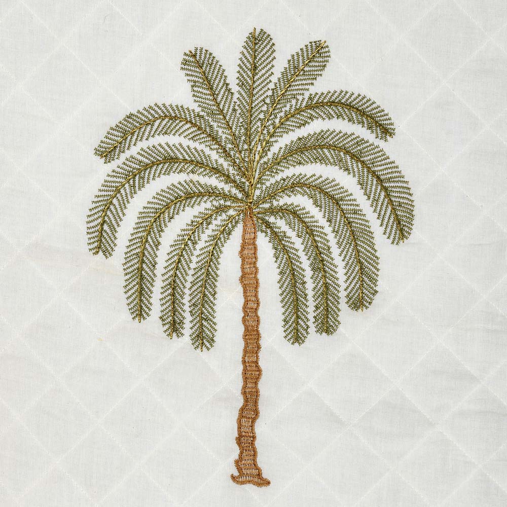 Palm Tree Embroidery Cotton Table Runner Small- Beige and Brown