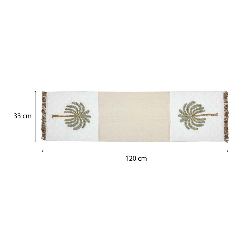Palm Tree Embroidery Cotton Table Runner Small- Beige and Brown