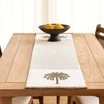 Palm Tree Embroidery Cotton Table Runner Large- Beige and Brown