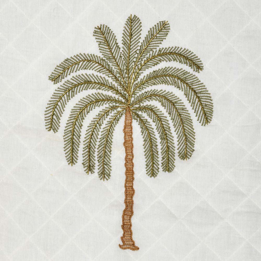 Palm Tree Embroidery Cotton Table Runner Large- Beige and Brown