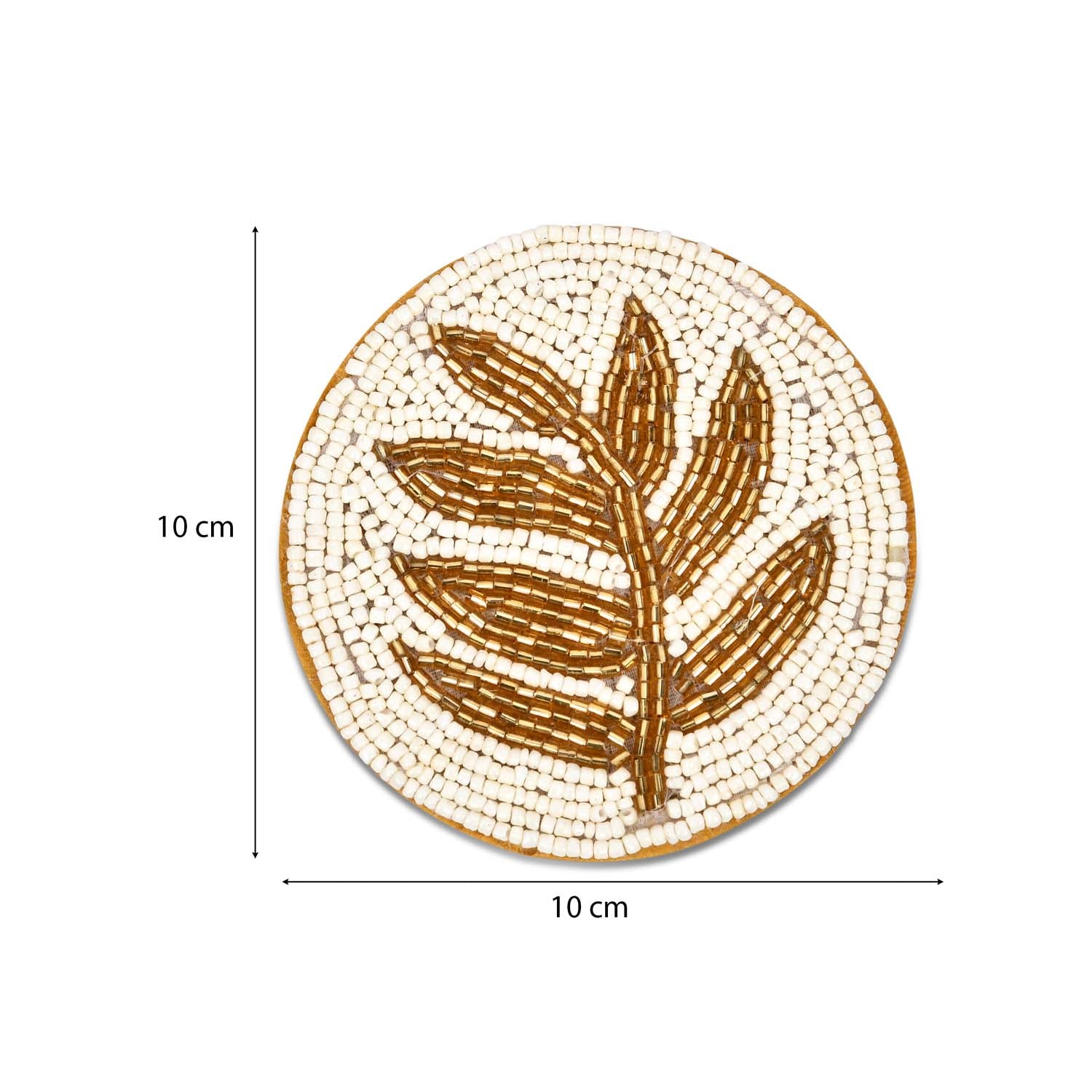 Leaf Beaded Round Polyester Coasters Set of 4- Gold