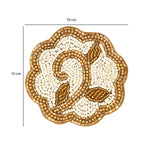 Leaf Beaded Polyester Coaster Set of 4- Gold and Off-white