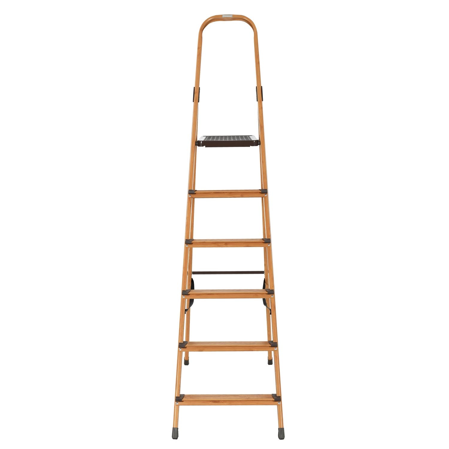 6 Steps Wooden Finished Foldable Aluminum Ladder- Brown