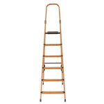 6 Steps Wooden Finished Foldable Aluminum Ladder- Brown