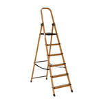 6 Steps Wooden Finished Foldable Aluminum Ladder- Brown