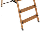 6 Steps Wooden Finished Foldable Aluminum Ladder- Brown