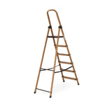 6 Steps Wooden Finished Foldable Aluminum Ladder- Brown