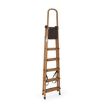 6 Steps Wooden Finished Foldable Aluminum Ladder- Brown