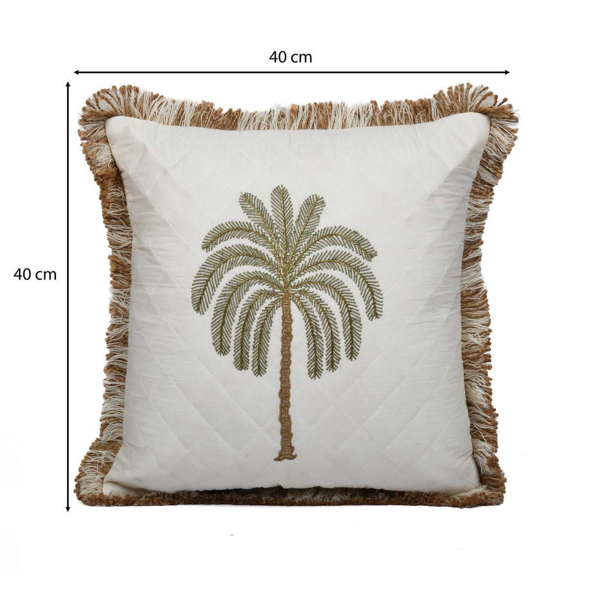 Palm Tree Embroidery Cotton Cushion Cover- Beige and Brown