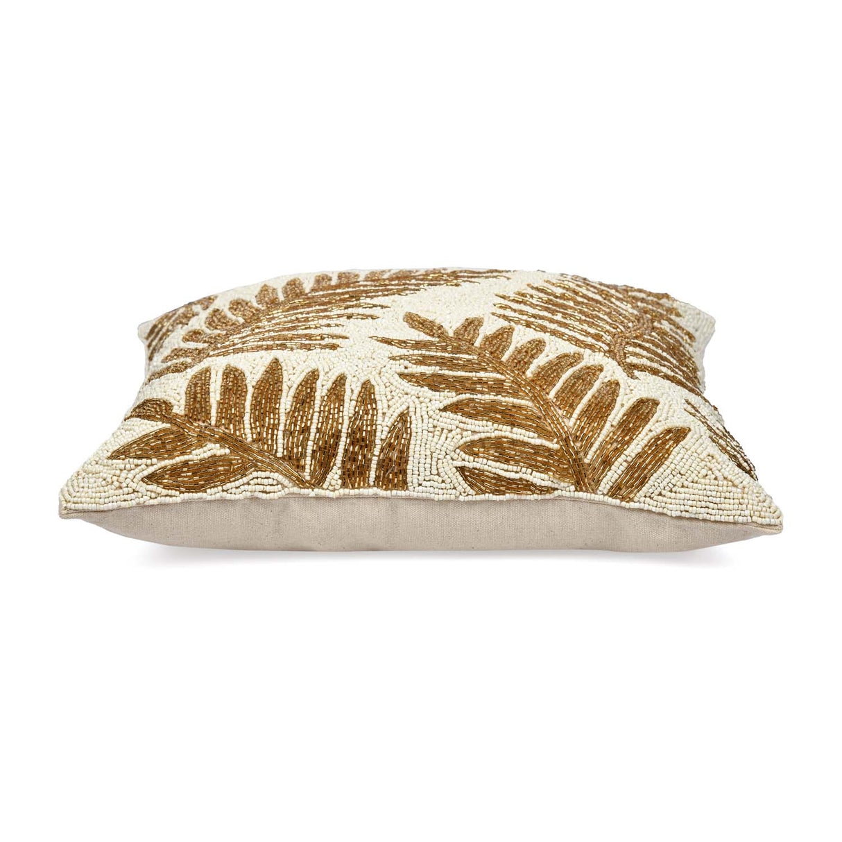 Leaf Beaded Polyester Cushion Cover- Gold