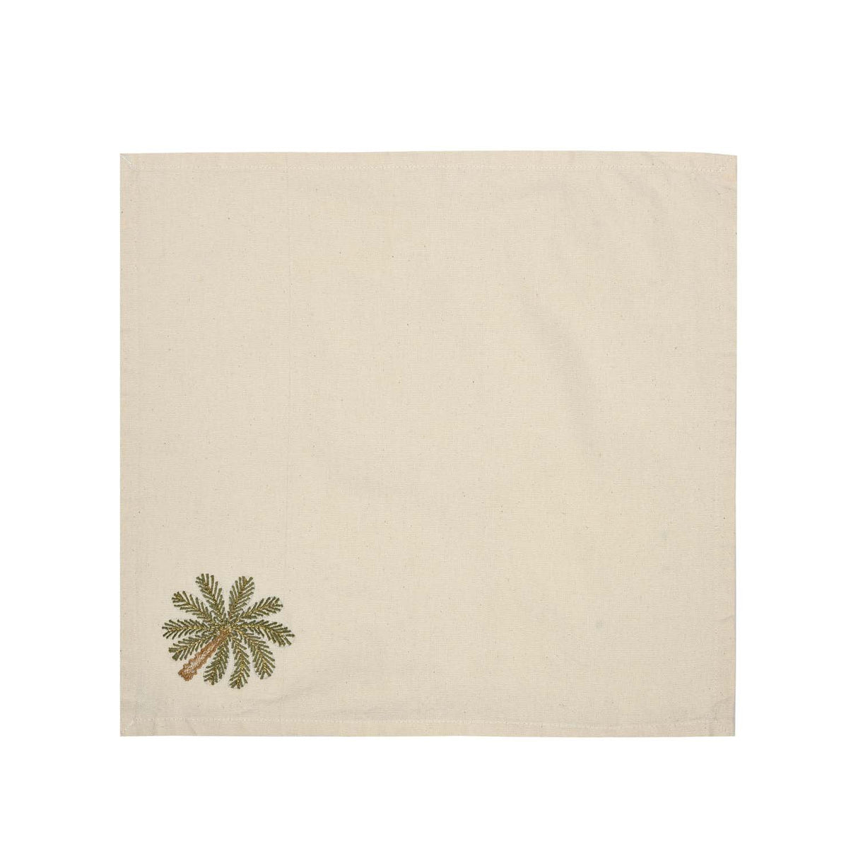 Palm Tree Embroidery Cotton Table Napkins Set of 4- Beige and Brown