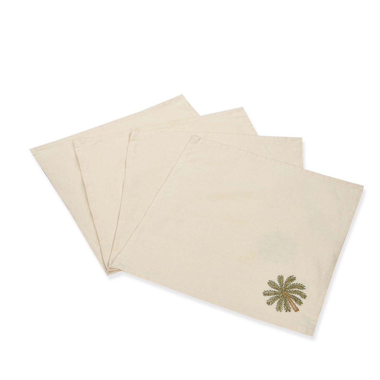 Palm Tree Embroidery Cotton Table Napkins Set of 4- Beige and Brown