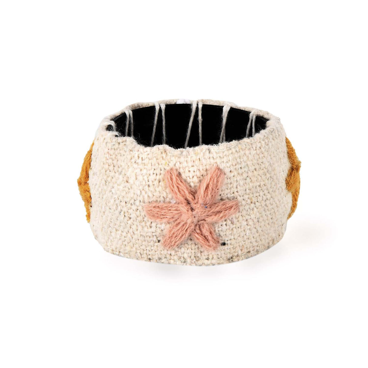 Floral Embroidery Napkin Rings Set of 4- Beige & Green