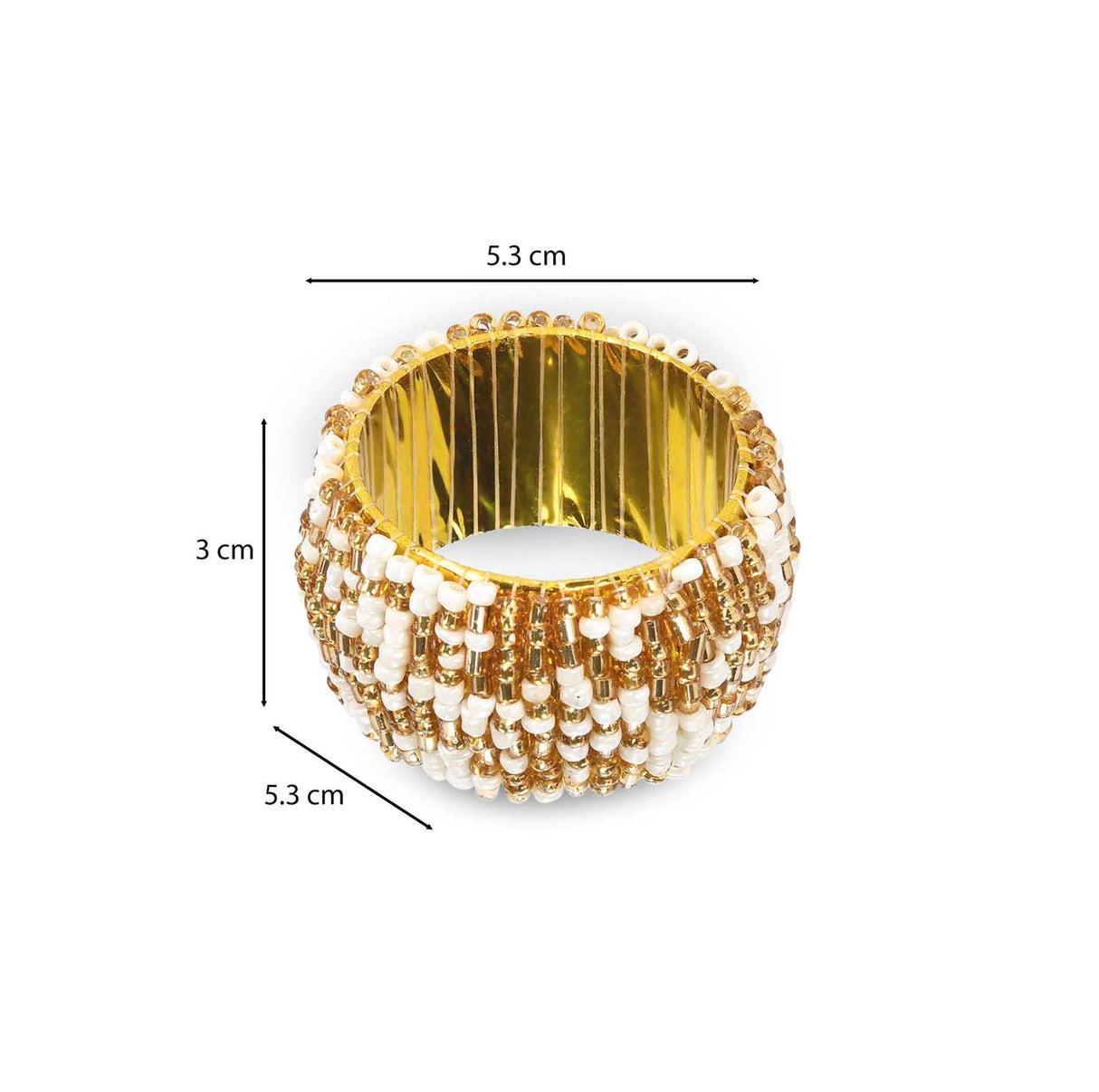 Beaded Napkin Rings Set of 4- Off-white and Gold