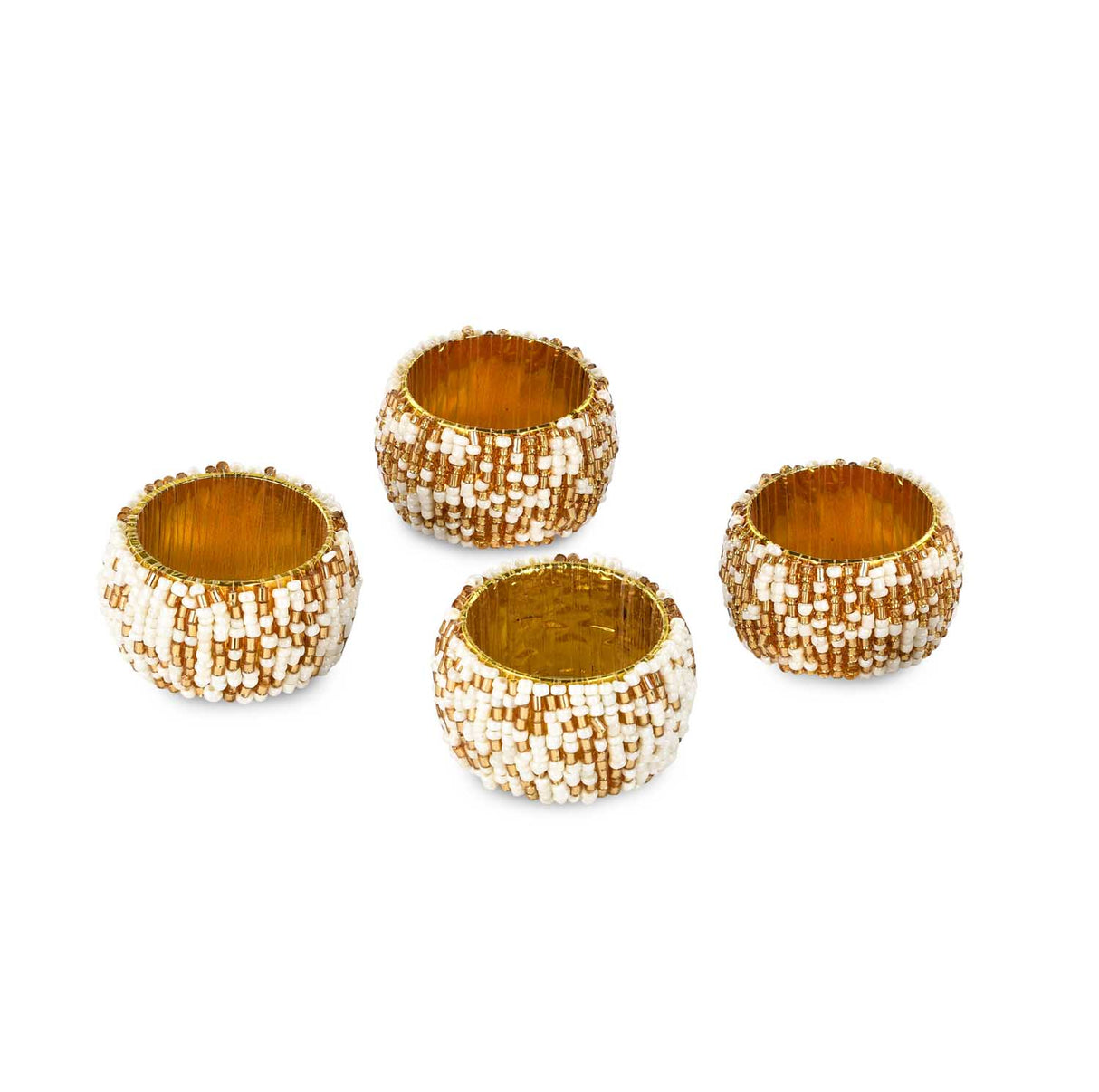 Beaded Napkin Rings Set of 4- Off-white and Gold