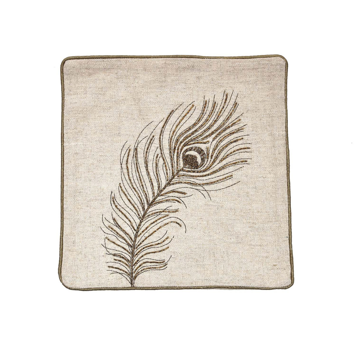 Moorpankh Pattern Fabric Cushion Cover- Beige and Gold