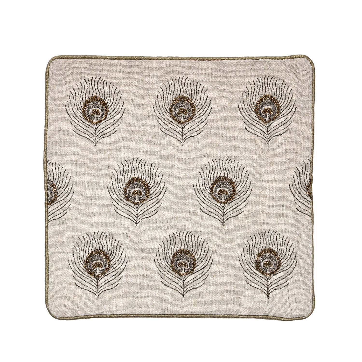 Multi Moorpank Pattern Fabric Cushion Cover- Beige and Gold