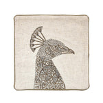 Peacock Head Pattern Fabric Cushion Cover- Beige and Gold